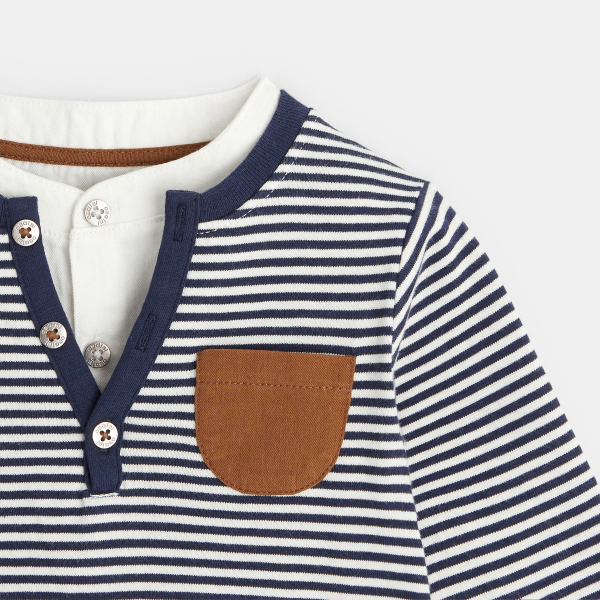 تيشيرت تونسي مخطط باللون الأزرق للأولاد الصغار